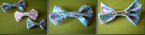 blue pink green floral bow hair clip