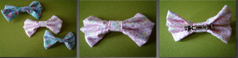 Pink yellow blue white floral bow hair clip